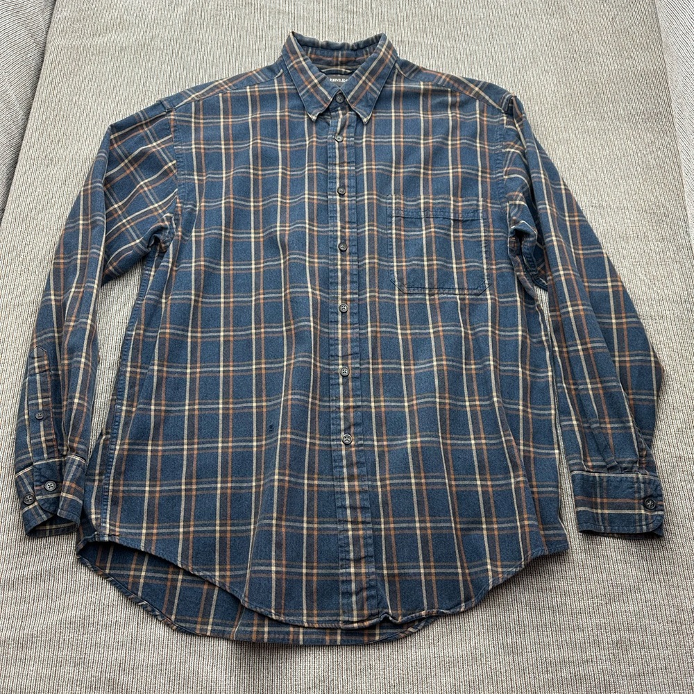 St. John's Bay Navy and Tan Plaid Button-Down Shirt